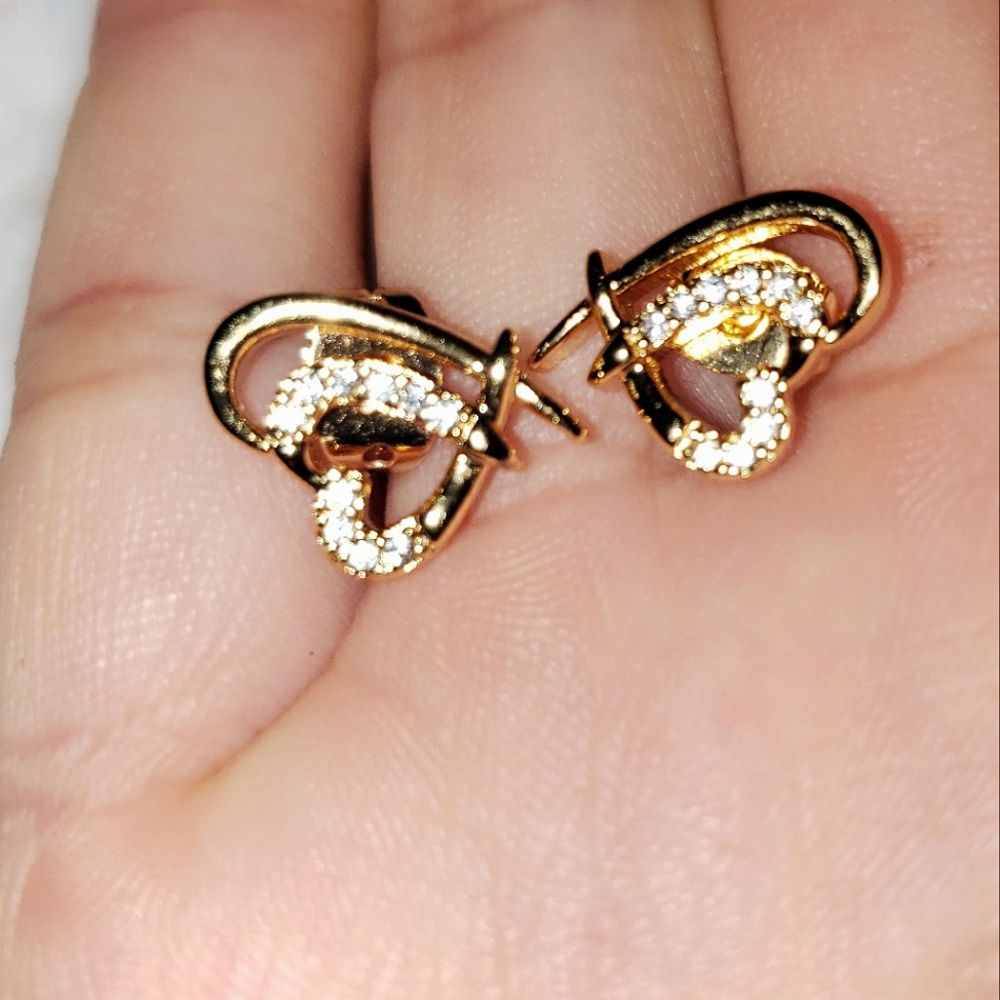 18K Plated Gold Heart Earring with Crystal Detail